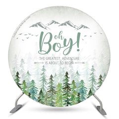Lofaris Forest Mountain Oh Boy Round Baby Shower Backdrop