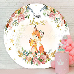 Lofaris Fox Floral Stars Glitter Round Baby Shower Backdrop