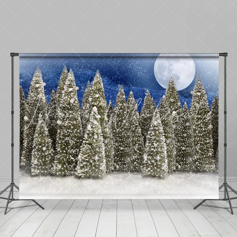 Lofaris Full Moon Snow Blue Night Froest Christmas Photo Backdrop