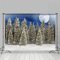 Lofaris Full Moon Snow Blue Night Froest Christmas Photo Backdrop