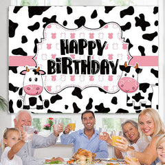 Lofaris Funny Cow Farm Animal Pink Happy Birthday Backdrop