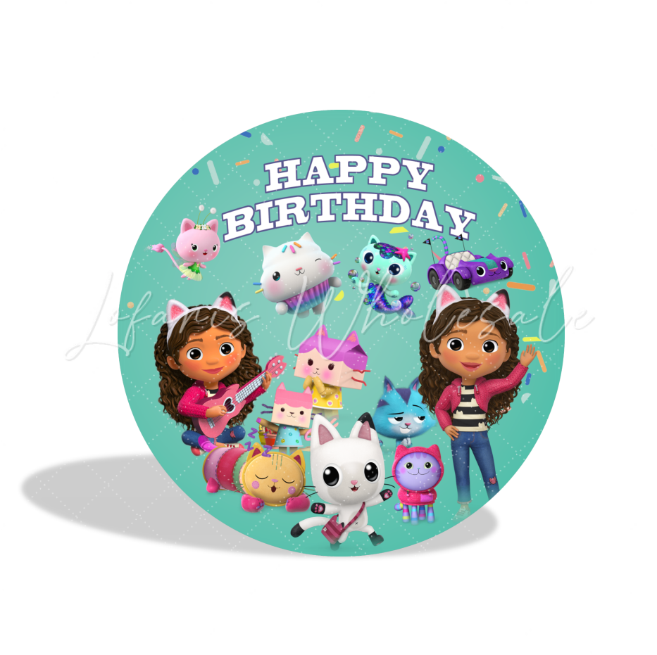 Gabby’S Theme Birthday Party Round Backdrop Cover Plinth Cylinder Pedestal Cloth Cover