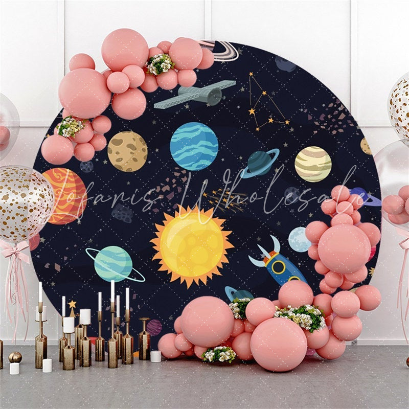 Lofaris Galaxy Black Universe Lovely Round Birthday Backdrop