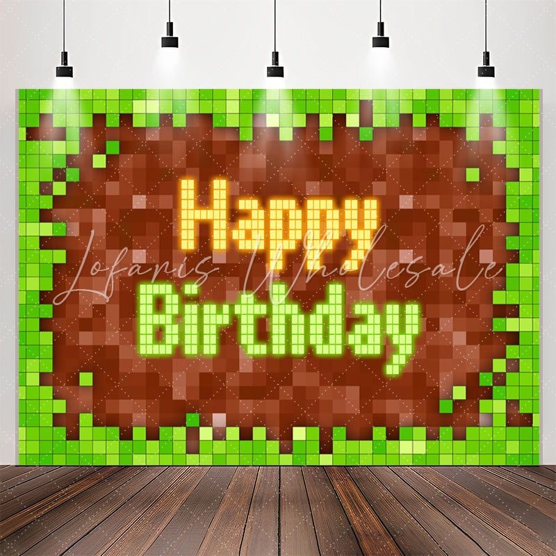 Lofaris Game Pixel Green Brown Boy Happy Birthday Backdrop