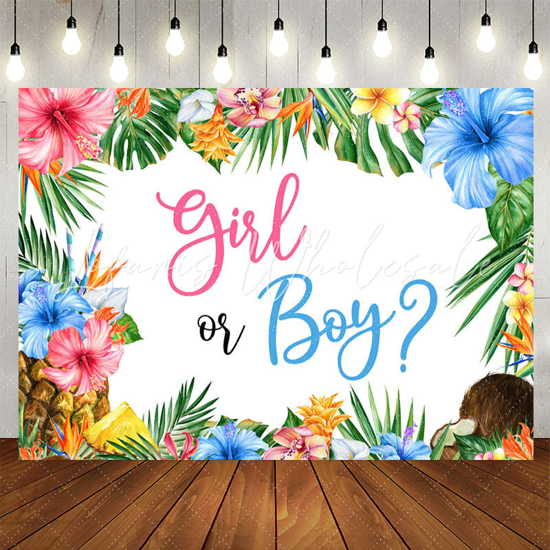 Lofaris Girl Or Boy Hawaii Monstera Gender Reveal Backdrop