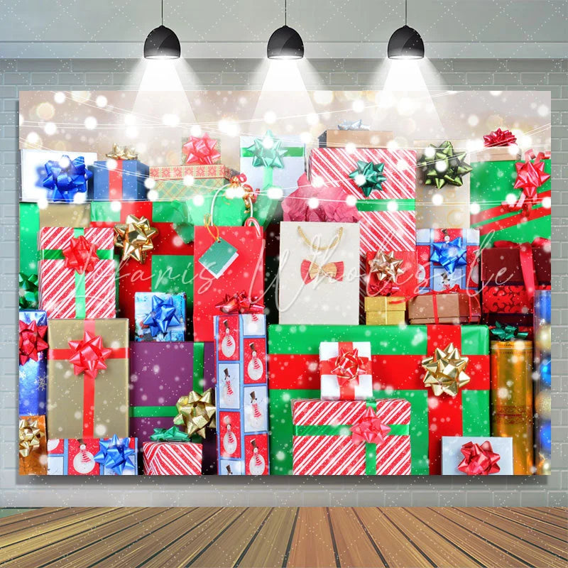 Lofaris Glitter And Colorful Christmas Gifts Backdrop For Kids