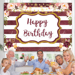 Lofaris Glitter And Floral Happy Birthday Backdrop With Stripes