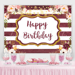 Lofaris Glitter And Floral Happy Birthday Backdrop With Stripes