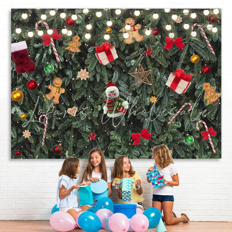 Lofaris Glitter And Green Christmas Tree Decoration Backdrop