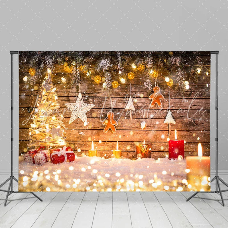 Lofaris Glitter And Shiny Christmas Tree With Candles Backdrop