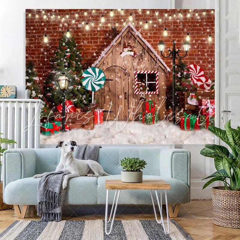 Lofaris Glitter And Snowy Christmas Tree With Lollipop Backdrop