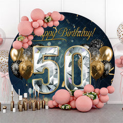 Lofaris Glitter Balloons Silver 50Th Birthday Round Backdrop