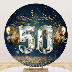 Lofaris Glitter Balloons Silver 50Th Birthday Round Backdrop