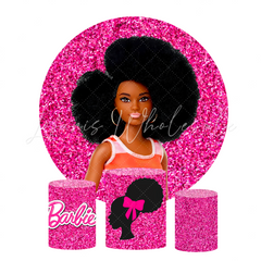 Glitter Barbie Birthday Party Round Backdrop Cover Plinth Cylinder Pedestal Cover