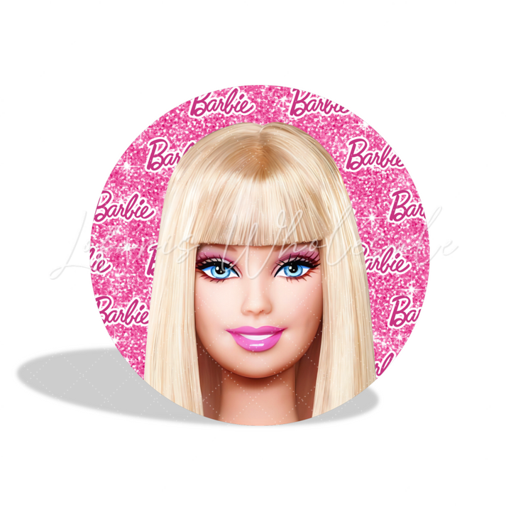 Glitter Barbie Happy Birthday Party Round Backdrop Cover Plinth Cylinder Pedestal Cover