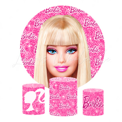 Glitter Barbie Happy Birthday Party Round Backdrop Cover Plinth Cylinder Pedestal Cover