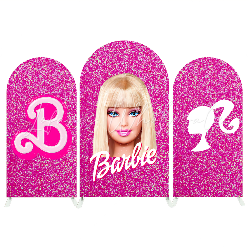 Glitter Barbie Head Happy Birthday Party Arch Backdrop Wall Cloth Cover