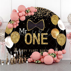 Lofaris Glitter Black Gold Bow Mr One Round Birthday Backdrop