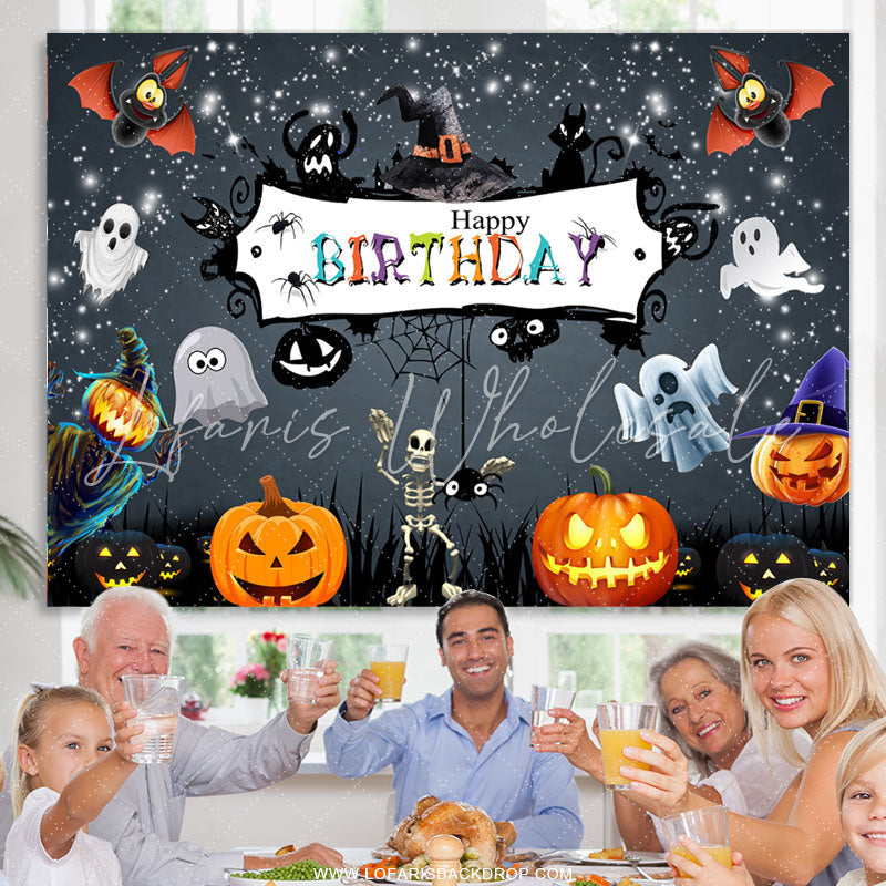 Lofaris Glitter Black Halloween Theme Night Birthday Backdrop