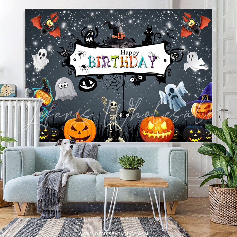 Lofaris Glitter Black Halloween Theme Night Birthday Backdrop