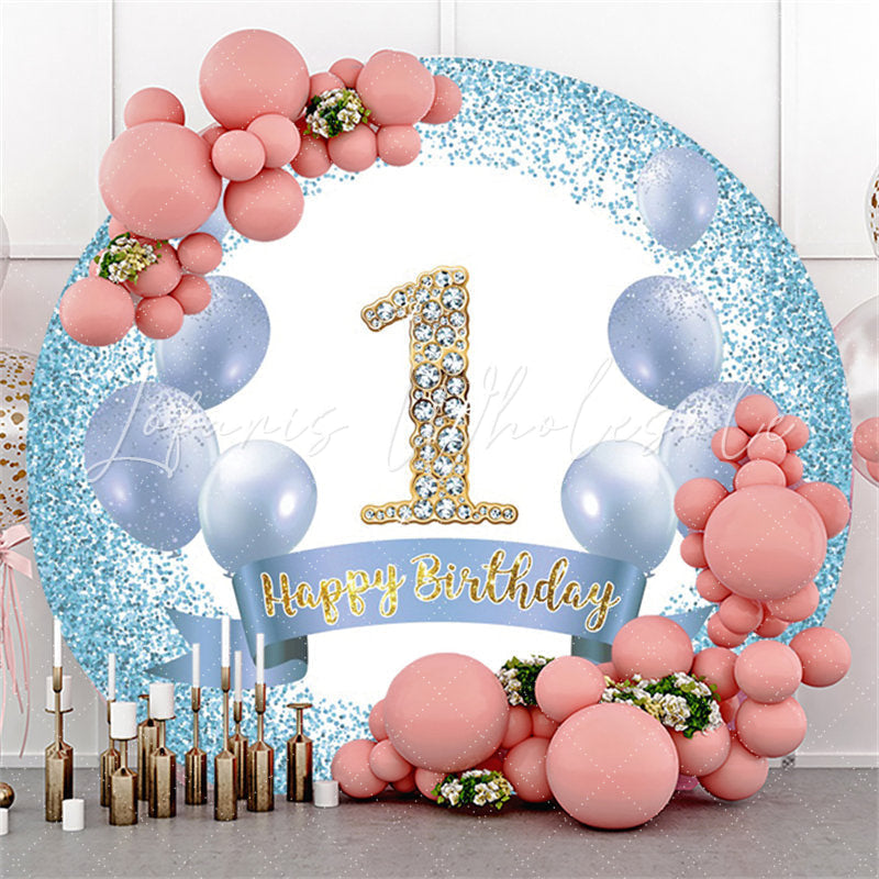 Lofaris Glitter Blue Balloon Happy 1St Birthday Circle Backdrop