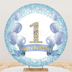 Lofaris Glitter Blue Balloon Happy 1St Birthday Circle Backdrop