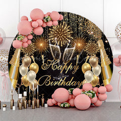 Lofaris Glitter Champagne Balloons Circle Birthday Backdrop