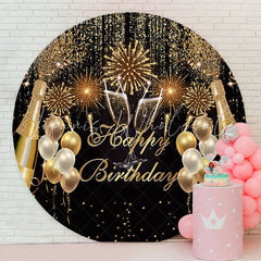 Lofaris Glitter Champagne Balloons Circle Birthday Backdrop