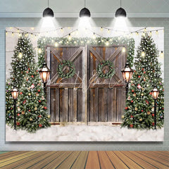Lofaris Glitter Christmas Trees With Street Lamps Backdrop