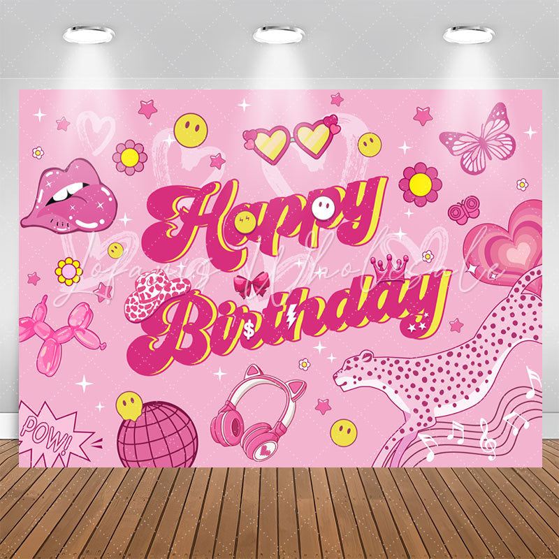 Lofaris Glitter Cute Pink Patterns Birthday Backdrop For Girls