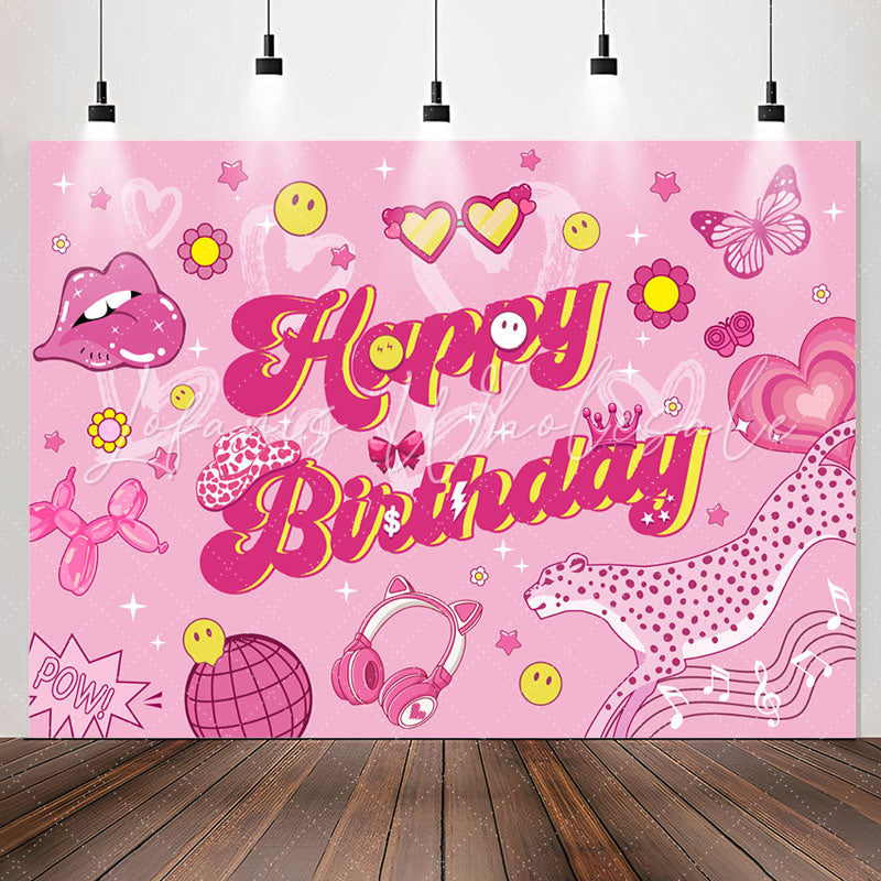 Lofaris Glitter Cute Pink Patterns Birthday Backdrop For Girls
