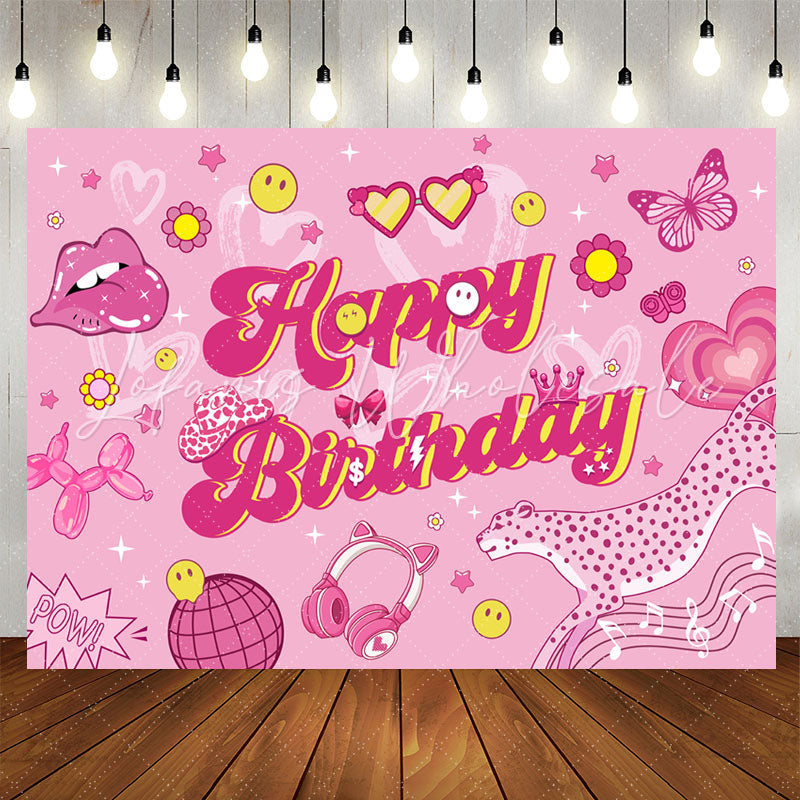 Lofaris Glitter Cute Pink Patterns Birthday Backdrop For Girls