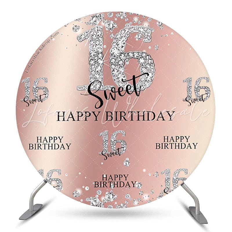 Lofaris Glitter Diamond Sweet 16 Birthday Round Backdrop