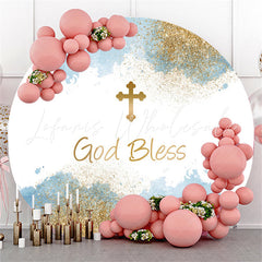 Lofaris Glitter God Bless White Happy Birthday Round Backdrop