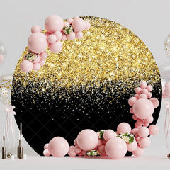 Glitter Gold And Black Round Backdrop For Glamorous Party Theme