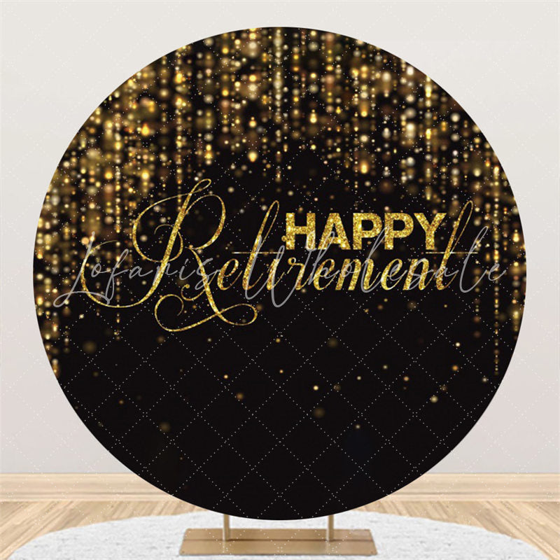 Lofaris Glitter Gold Black Happy Retirement Round Backdrop