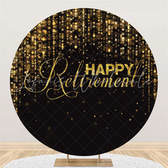 Lofaris Glitter Gold Black Happy Retirement Round Backdrop
