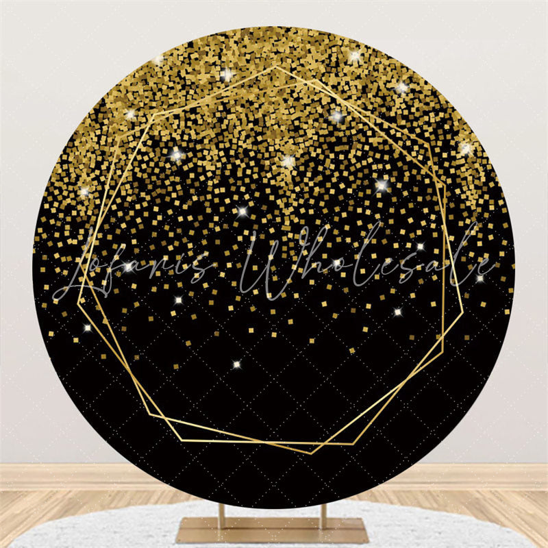 Lofaris Glitter Gold Black Theme Happy Birthday Circle Backdrop