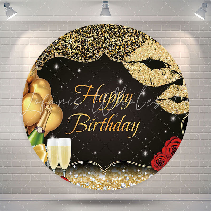 Lofaris Glitter Gold Champagne Round Birthday Backdrop