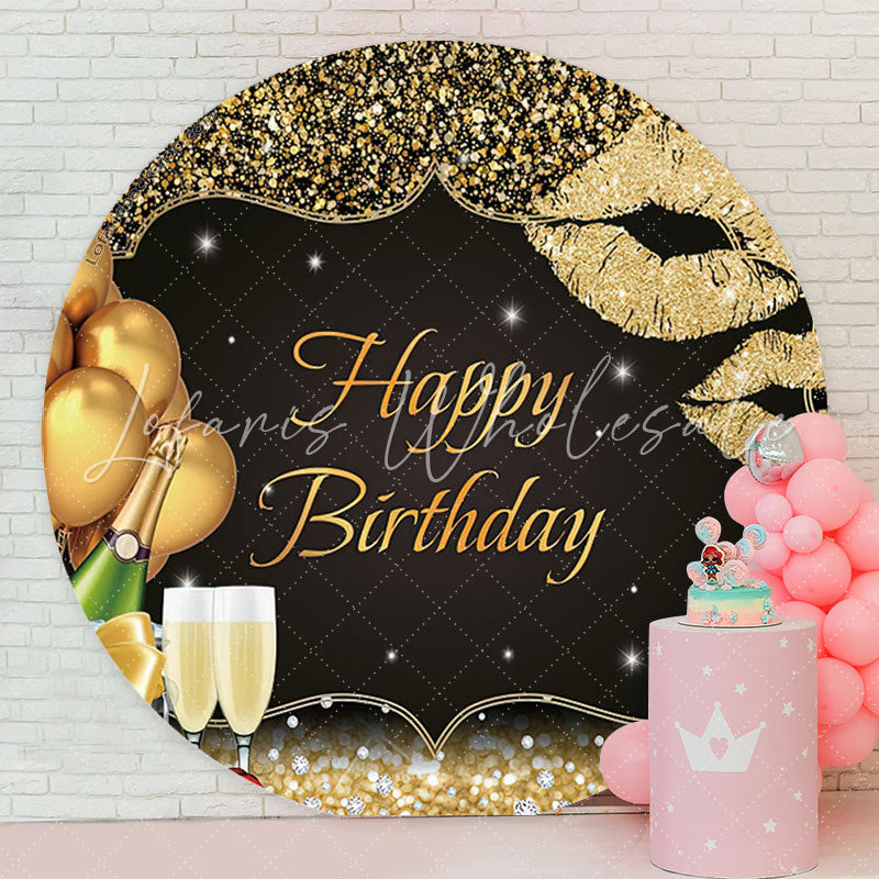 Lofaris Glitter Gold Champagne Round Birthday Backdrop