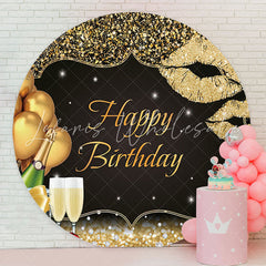 Lofaris Glitter Gold Champagne Round Birthday Backdrop