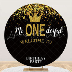 Lofaris Glitter Gold Crown Happy Birthday Circle Backdrop