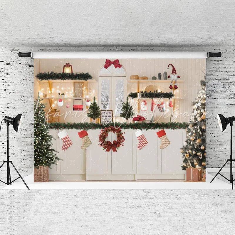 Lofaris Glitter Light And Socks Christmas Backdrop For Party