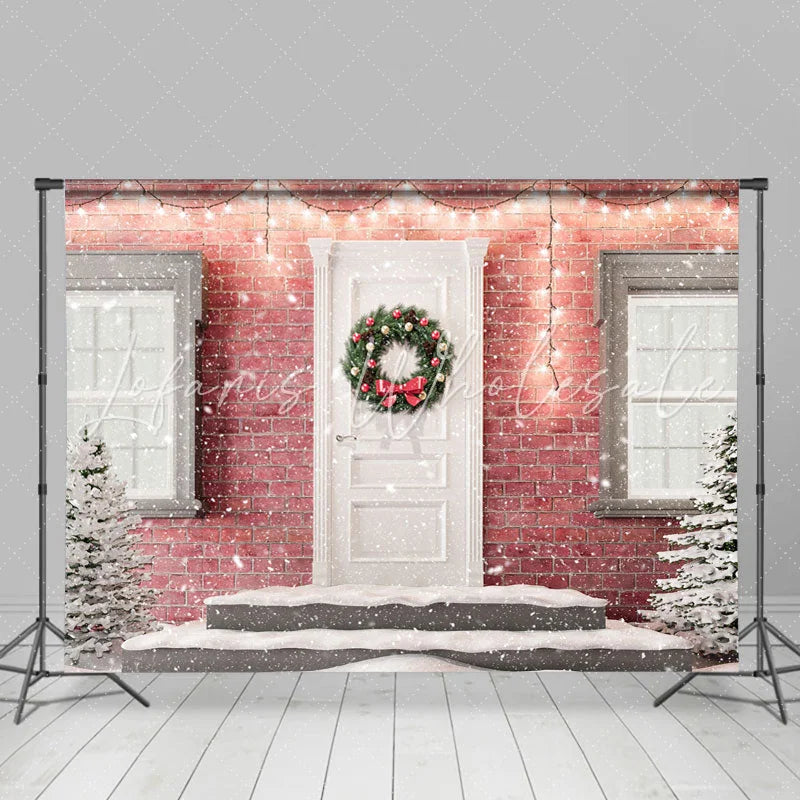 Lofaris Glitter Light And Tree Pink Brick Christmas Backdrop