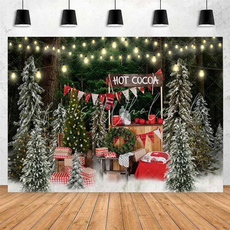 Lofaris Glitter Lights Xmas Tree Hot Cocoa Backdrop for Christmas