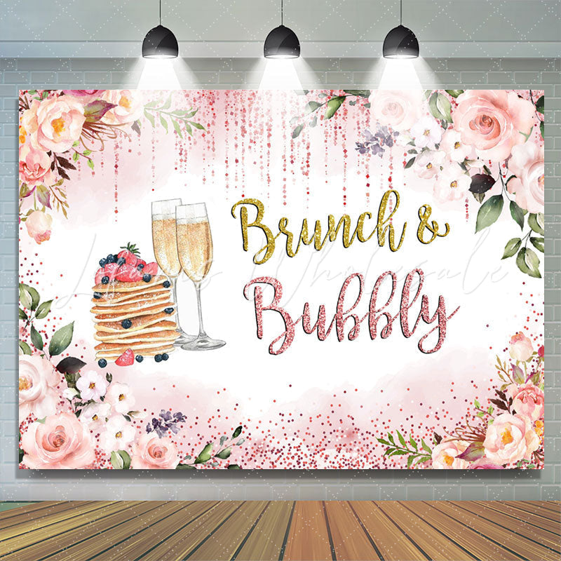 Lofaris Glitter Pink Brunch Bubbly Bridal Shower Backdrop