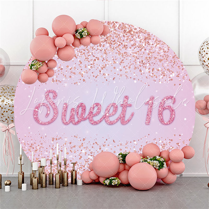 Lofaris Glitter Pink Simple Sweet 16 Birthday Round Backdrop