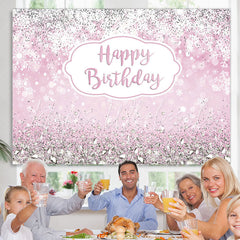 Lofaris Glitter Pink Snowflake Happy Birthday Backdrop For Girl