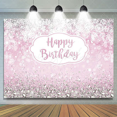 Lofaris Glitter Pink Snowflake Happy Birthday Backdrop For Girl