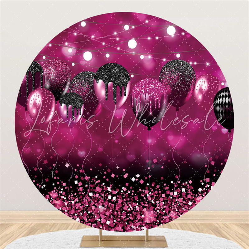Lofaris Glitter Purple Black Balloon Birthday Round Backdrop